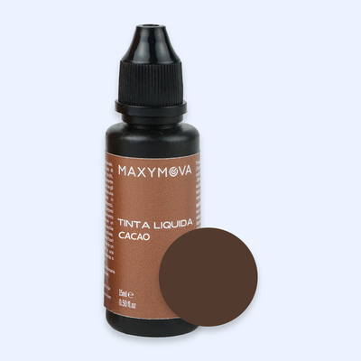 Tinta Líquida Maxymova Cacao com amostra do tom castanho escuro frio