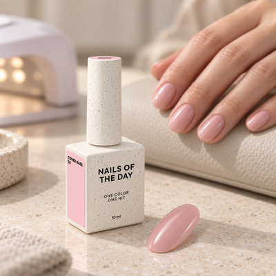 Cover Base 03 Nails Of The Day 10 ml apresentada num ambiente profissional de manicure com amostra em tom pêssego suave