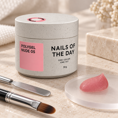 Polygel Nude 05 Nails Of The Day apresentado num ambiente profissional de manicure