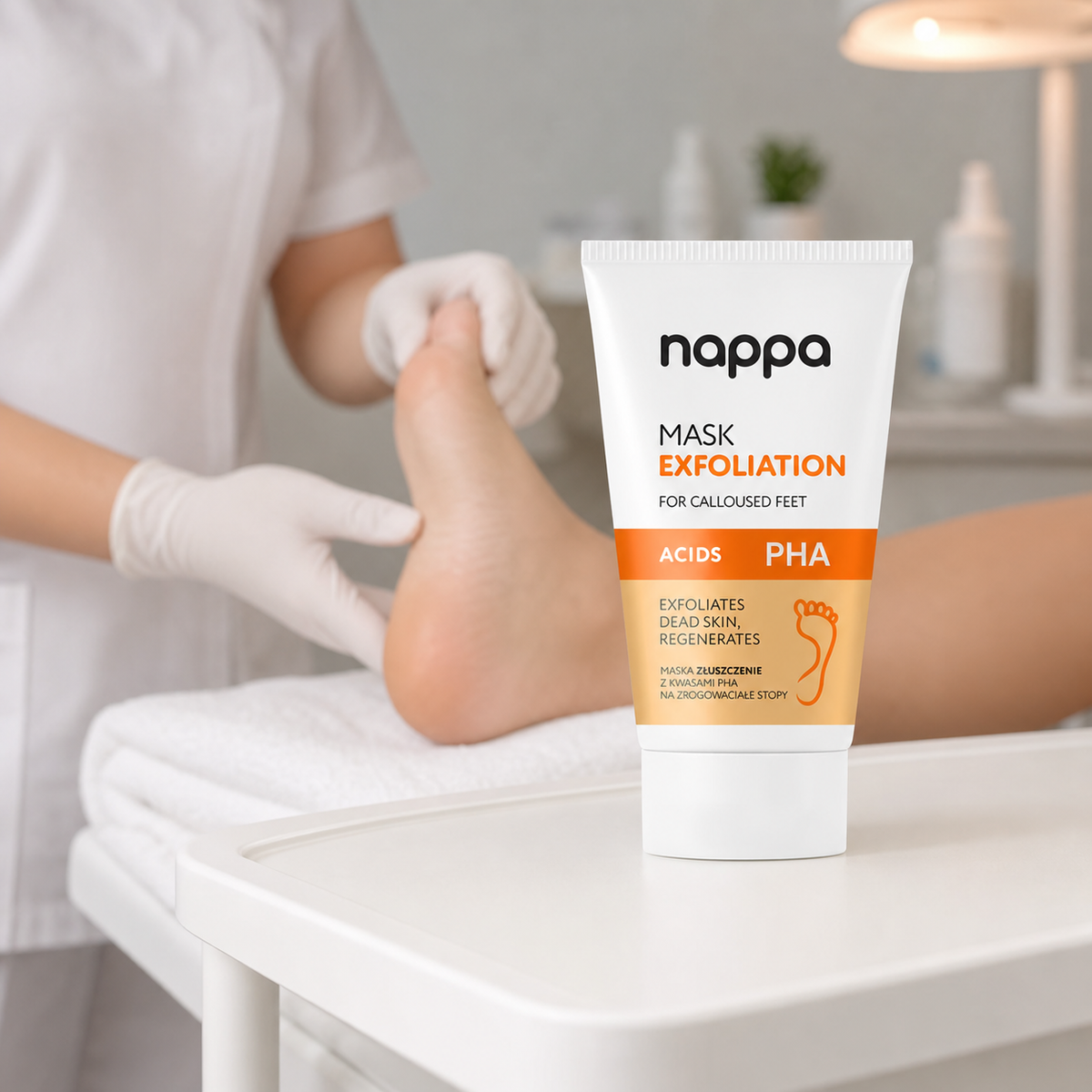 Nappa máscara de pés PHA 150 ml num ambiente profissional de pedicure