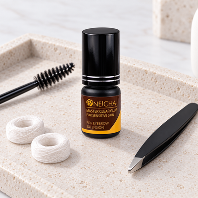Cola Neicha Eyebrow Master Clear Sensitive de 3 g com acessórios de mapeamento de sobrancelhas