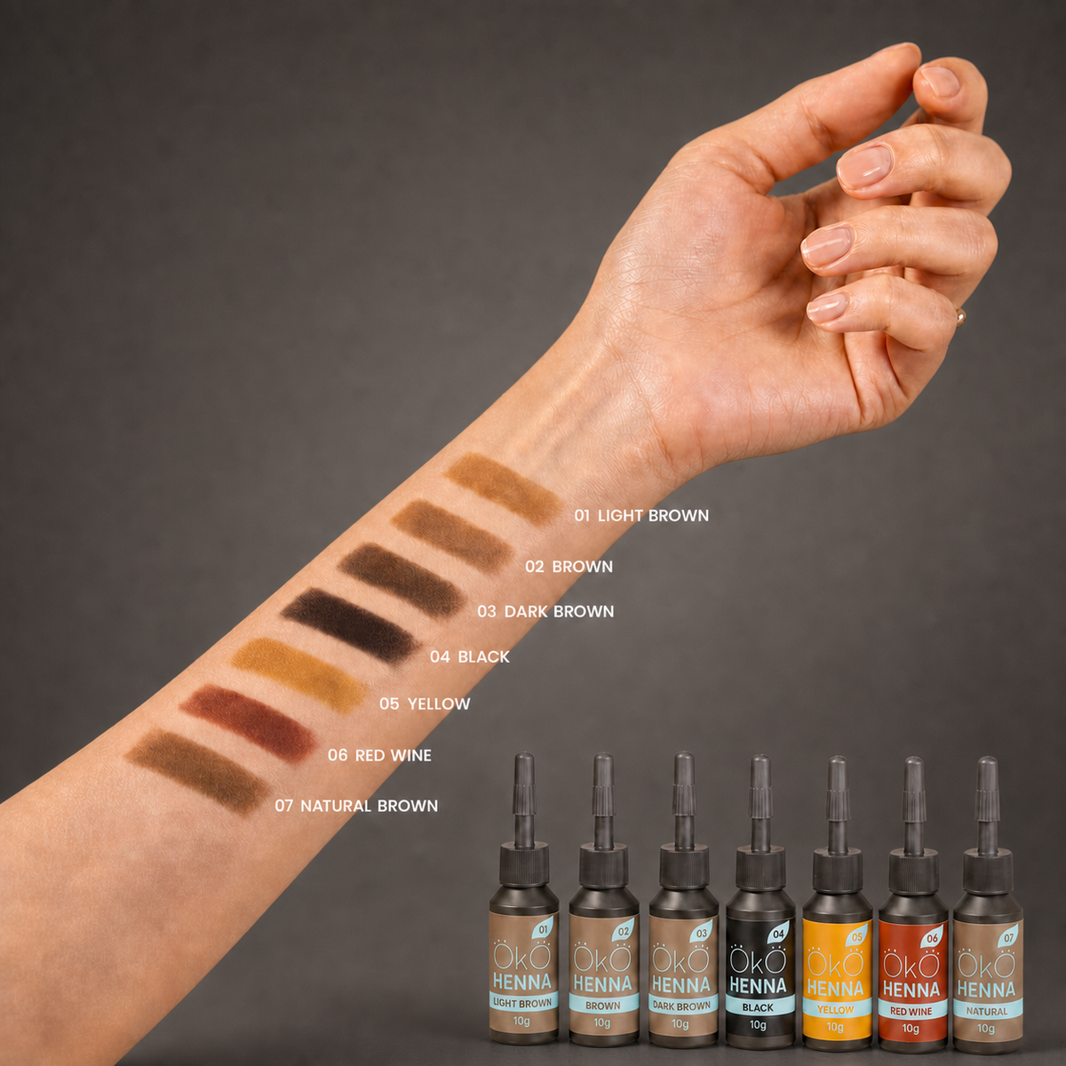 OKO Henna para Sobrancelhas 07 Natural — paleta de cores da gama Power Powder