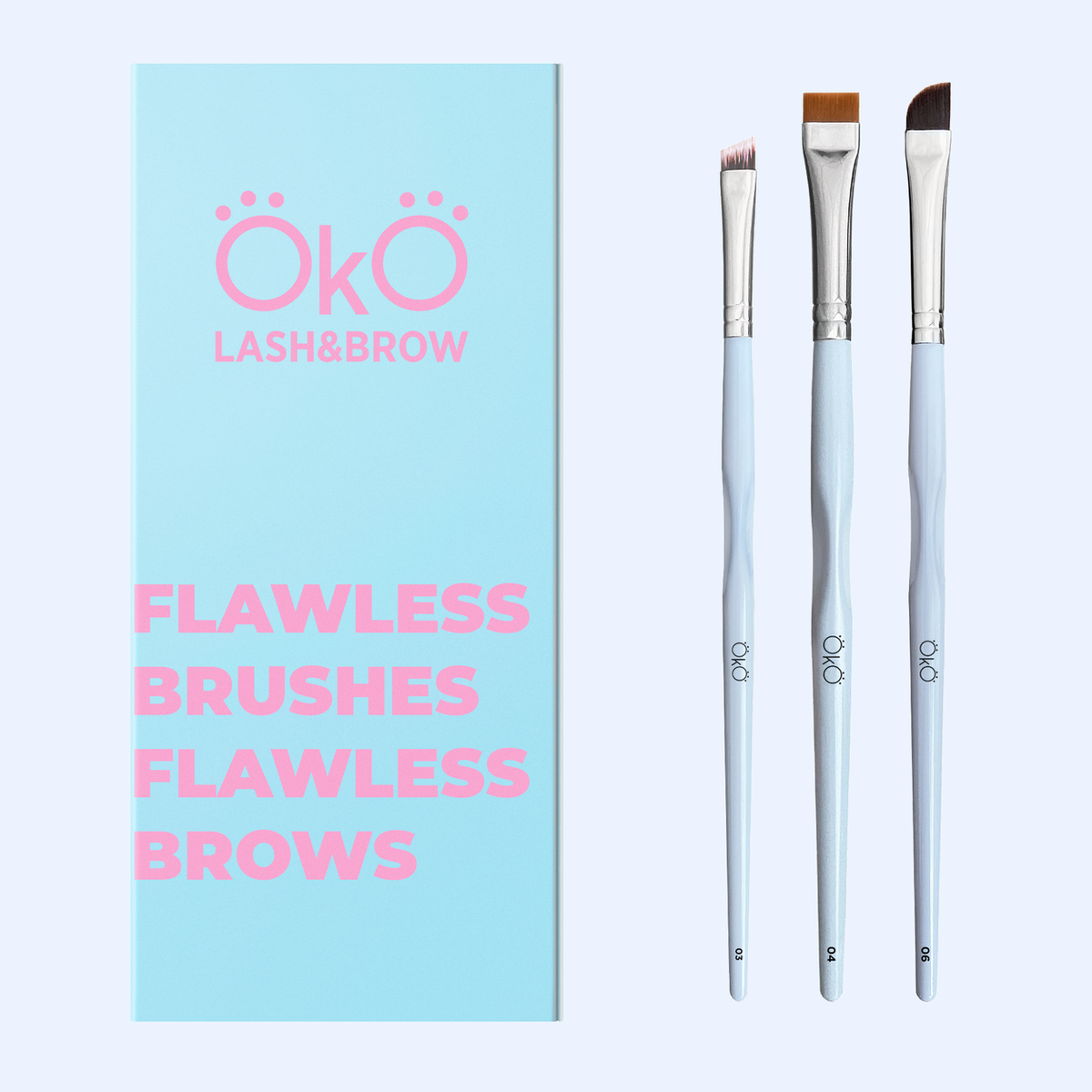 Kit de pincéis OKO Flawless Brushes Flawless Brows com caixa e três pincéis