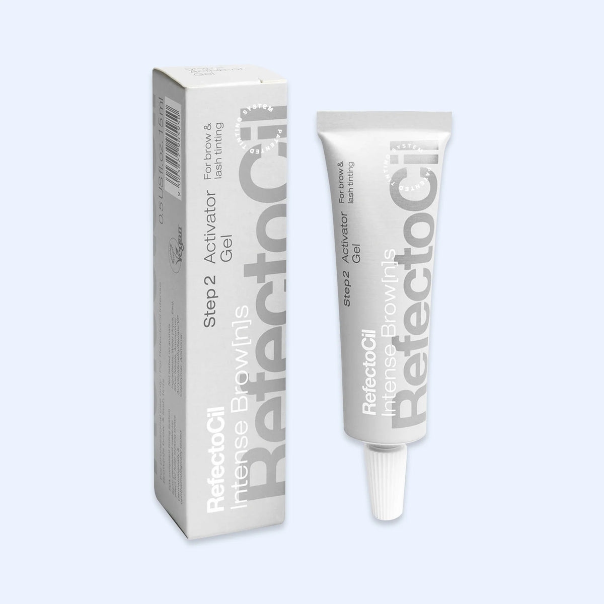 RefectoCil Gel Ativador Intense Browns — tubo e caixa do gel ativador; SKU 05039