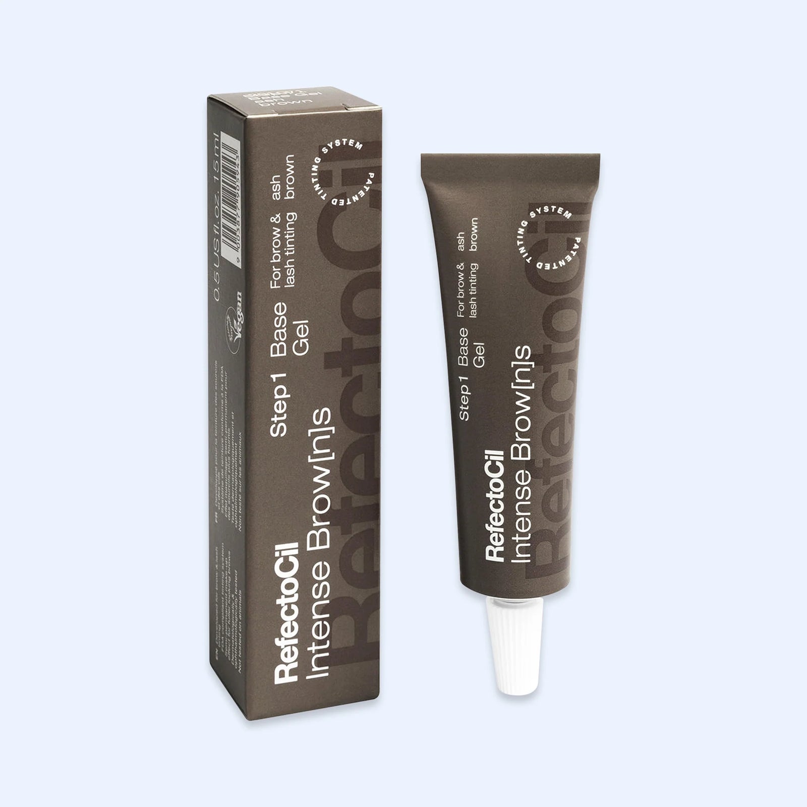 RefectoCil Gel Base Ash Brown Intense Browns — tubo e caixa da cor Ash Brown; SKU 05038