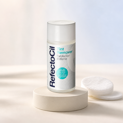 RefectoCil Removedor de Manchas Tint Remover — frasco com rótulo prateado apresentado junto a discos de algodão; SKU PROD.37