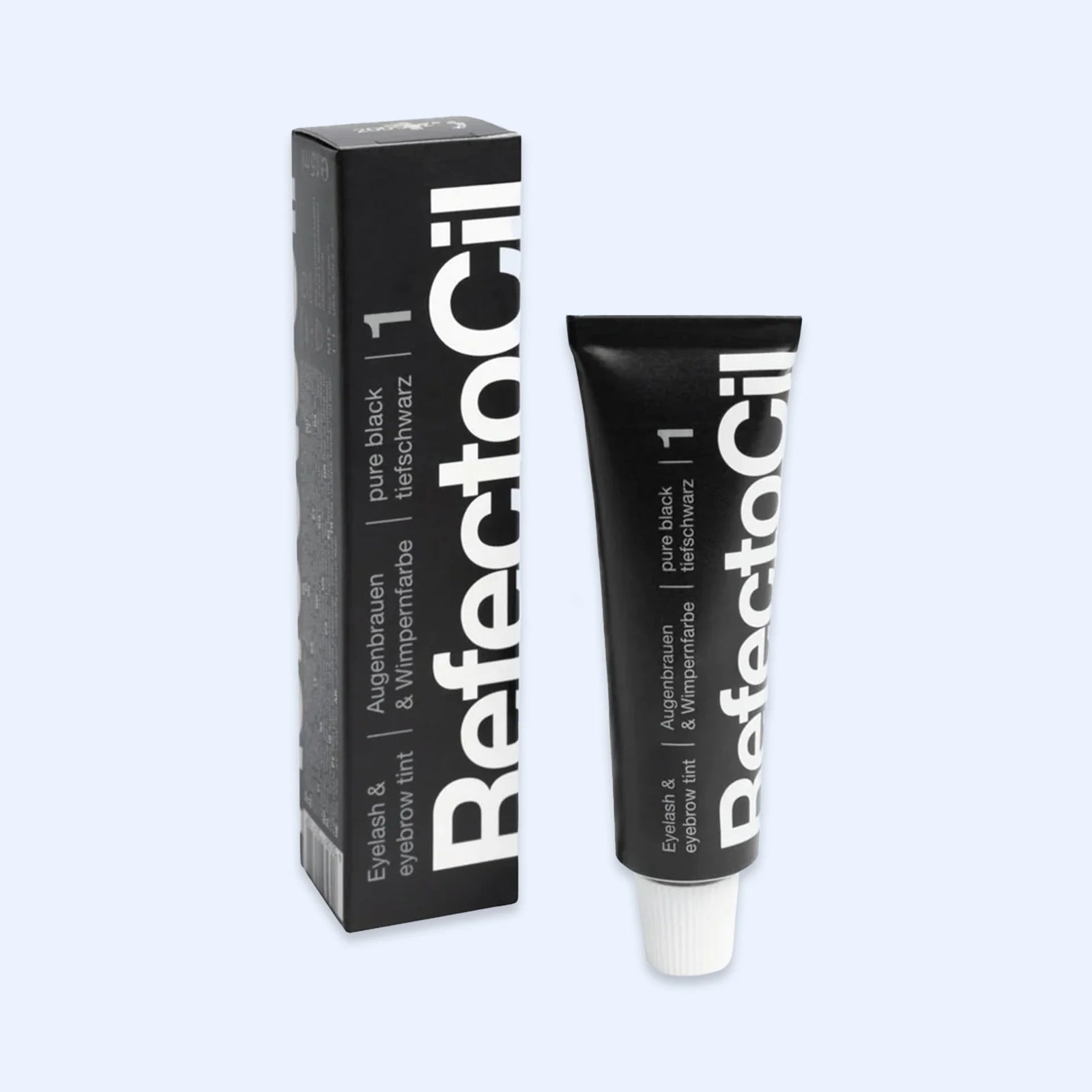 RefectoCil Tinta Nº 1 Pure Black — tubo e caixa na cor Pure Black; SKU PROD.1