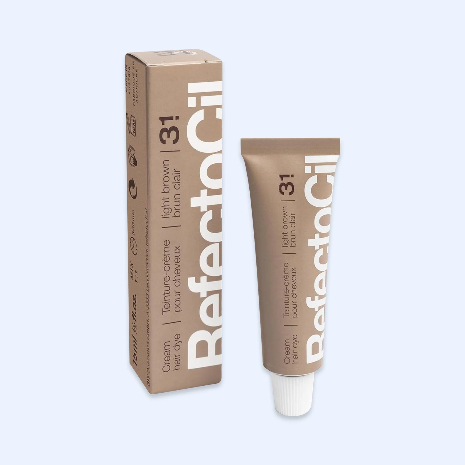 RefectoCil Tinta Nº 3,1 Light Brown — tubo e caixa na cor Light Brown; SKU PROD.6