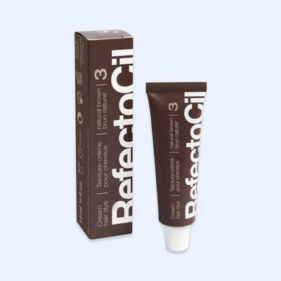 RefectoCil Tinta Nº 3 Natural Brown — tubo e caixa na cor Natural Brown; SKU PROD.5