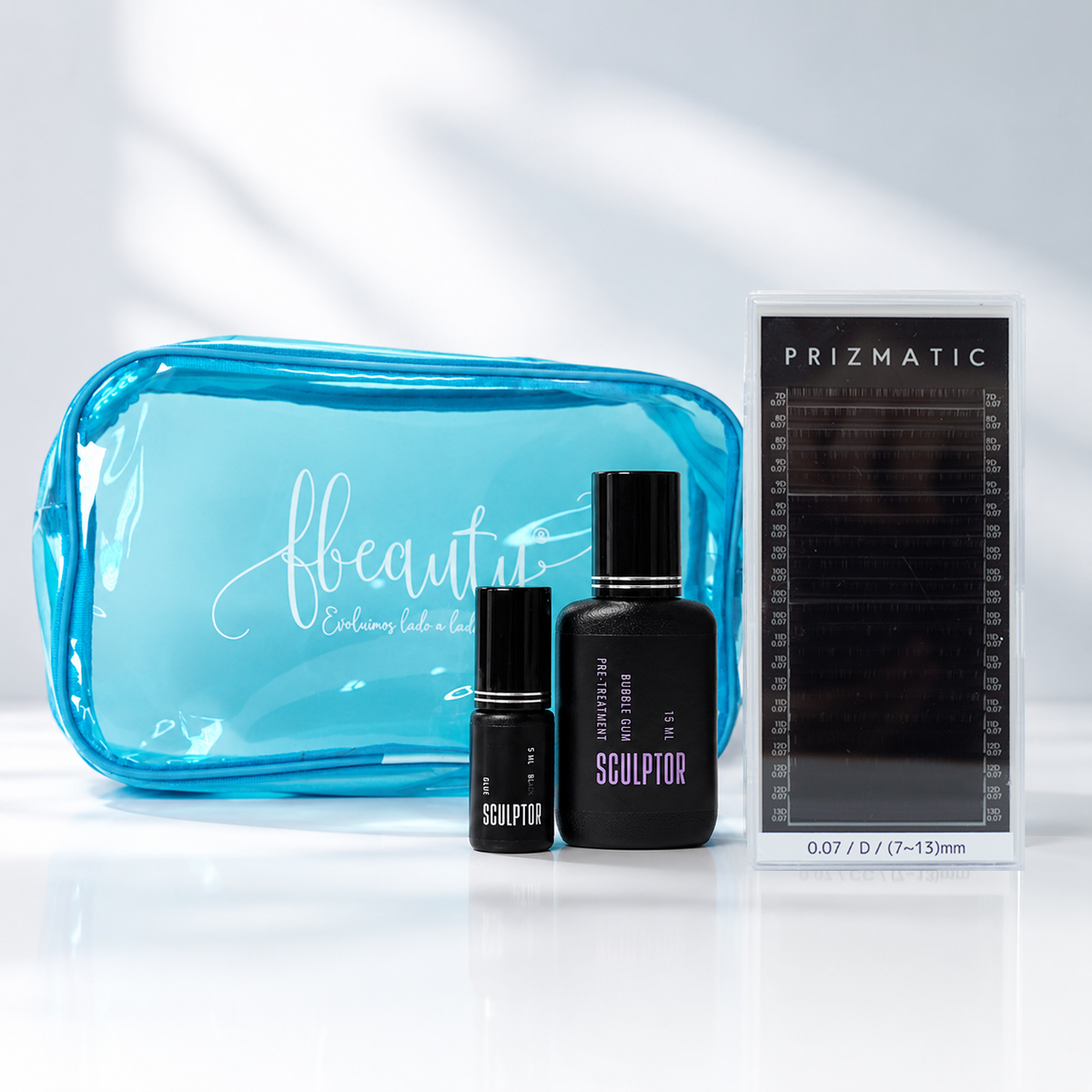 Kit Sculptor Lash Pro com bolsa, pestanas Prizmatic e produtos de preparação — variante 1 curvatura D