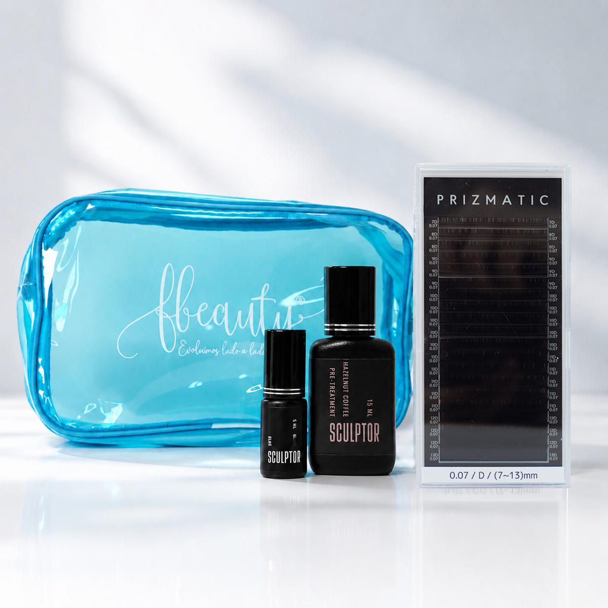 Kit Sculptor Lash Pro com bolsa, pestanas Prizmatic e produtos de preparação — variante 2 curvatura D