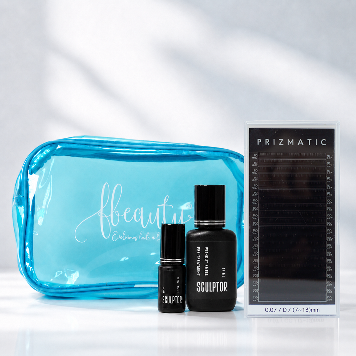 Kit Sculptor Lash Pro com bolsa, pestanas Prizmatic e produtos de preparação — variante 3 curvatura D