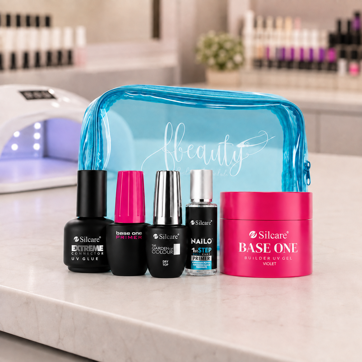 Kit Silcare Evolução Alta Densidade apresentado num ambiente profissional de unhas