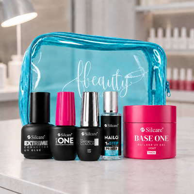 Kit Silcare Introdução Alta Densidade apresentado em bancada profissional de manicure