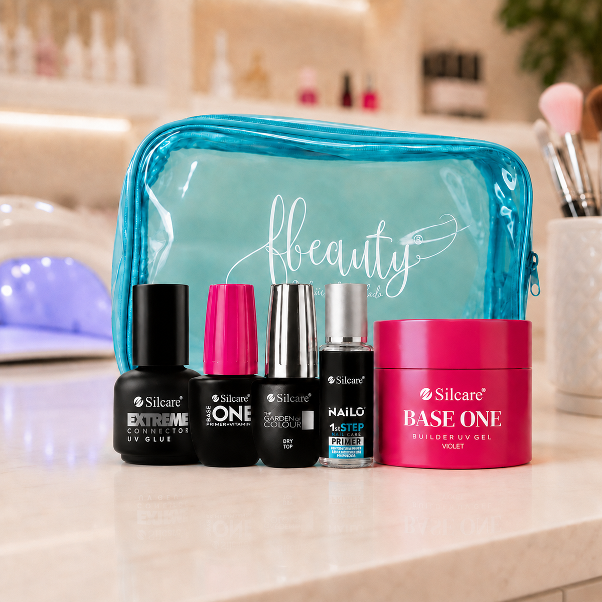 Kit Silcare Introdução Média Densidade apresentado em bancada profissional de manicure