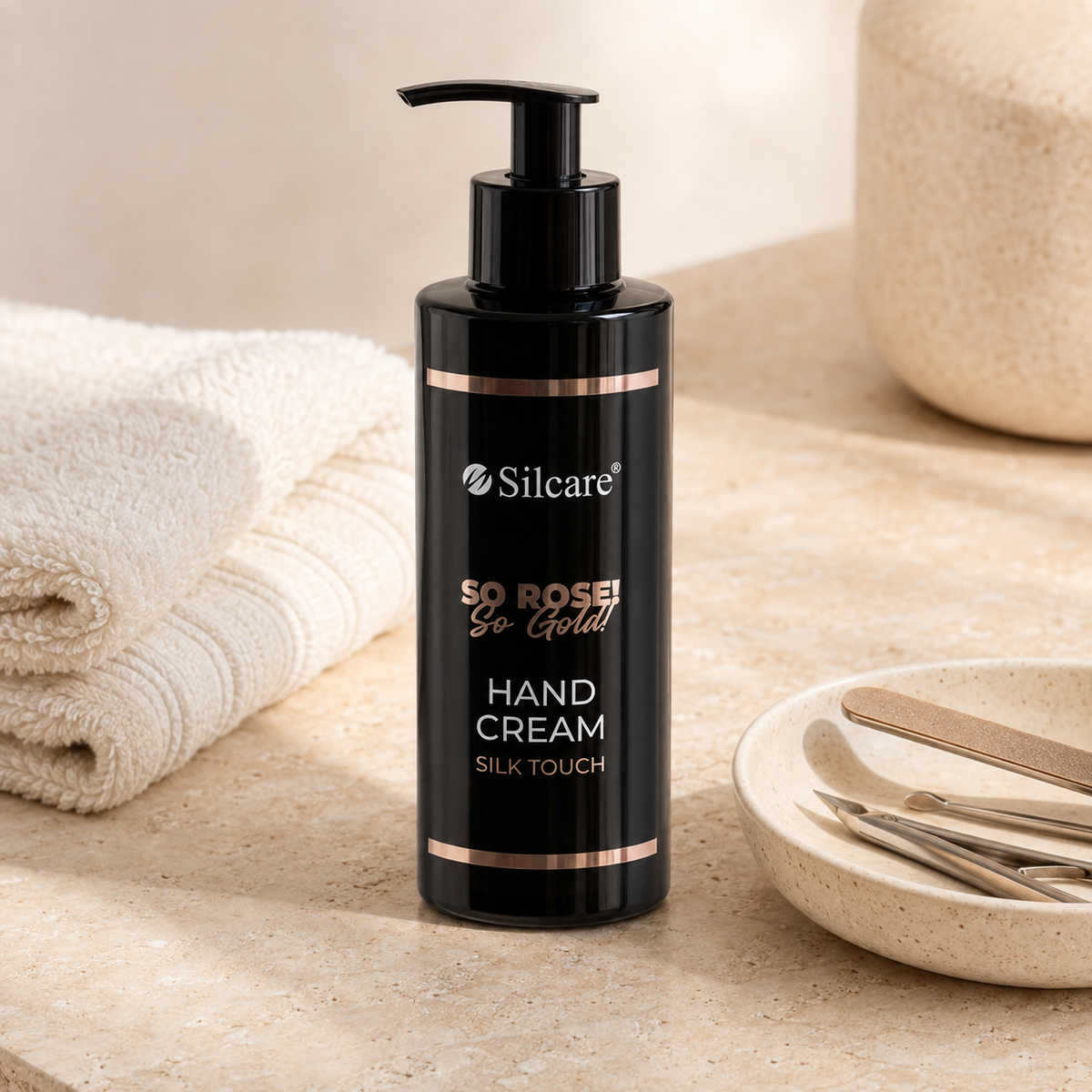Silcare Silk Touch creme de mãos 240 ml apresentado em bancada profissional