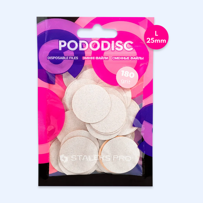 Limas Descartáveis 180 grit para PODODISC L EXPERT 25 mm Staleks — vista principal do produto; SKU PDF-25-180w