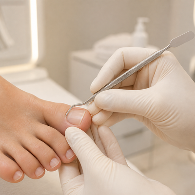 Espátula e Cureta para Podologia PODO 20 TYPE 1 Staleks — em utilização profissional de podologia; SKU PP-20/1
