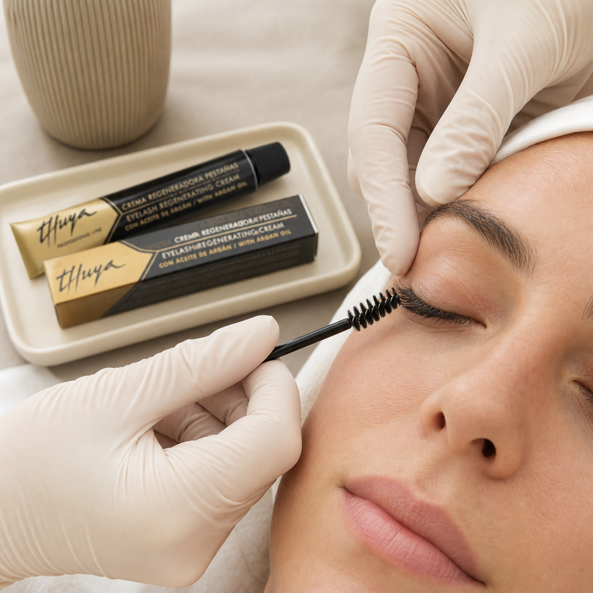 Aplicação do Creme Regenerador de Pestanas Thuya