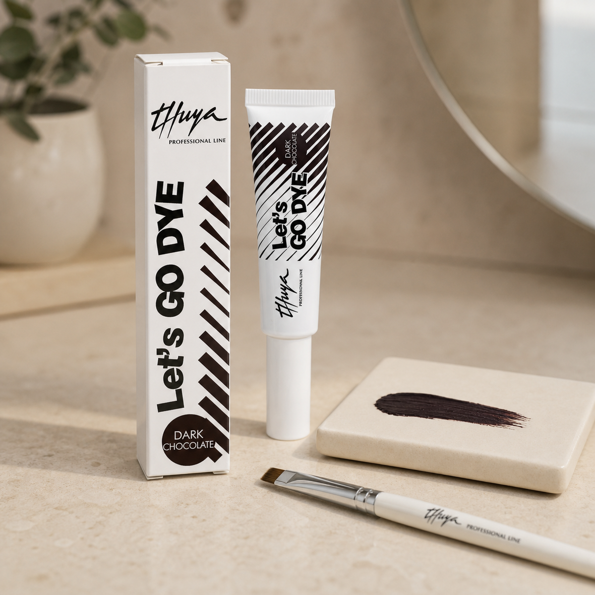 Tinta Let's Go Dye Dark Chocolate Thuya em ambiente profissional